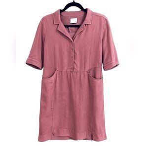 Poetry Women’s Size 4 Linen Shirt Dress Mauve Pink Classic Collared